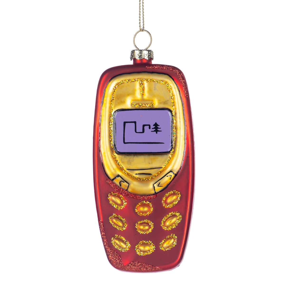 Ornament telefon mobil de Crăciun din sticlă, roșu/auriu, 11,5 cm