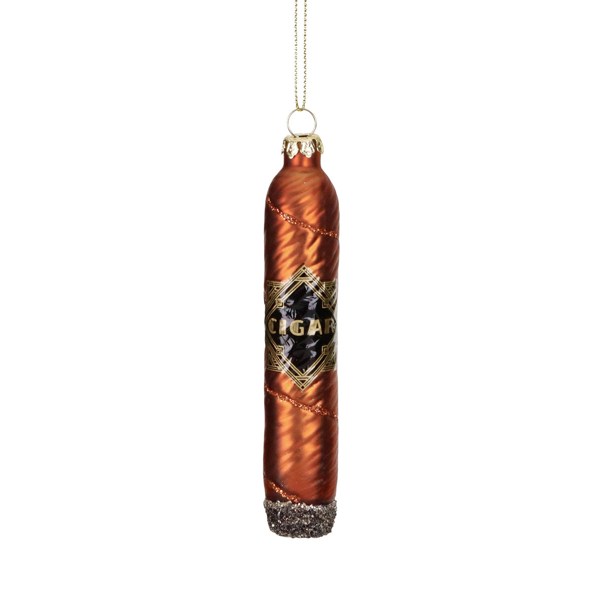 Ornament trabuc din sticlă, maro/negru, 13 cm