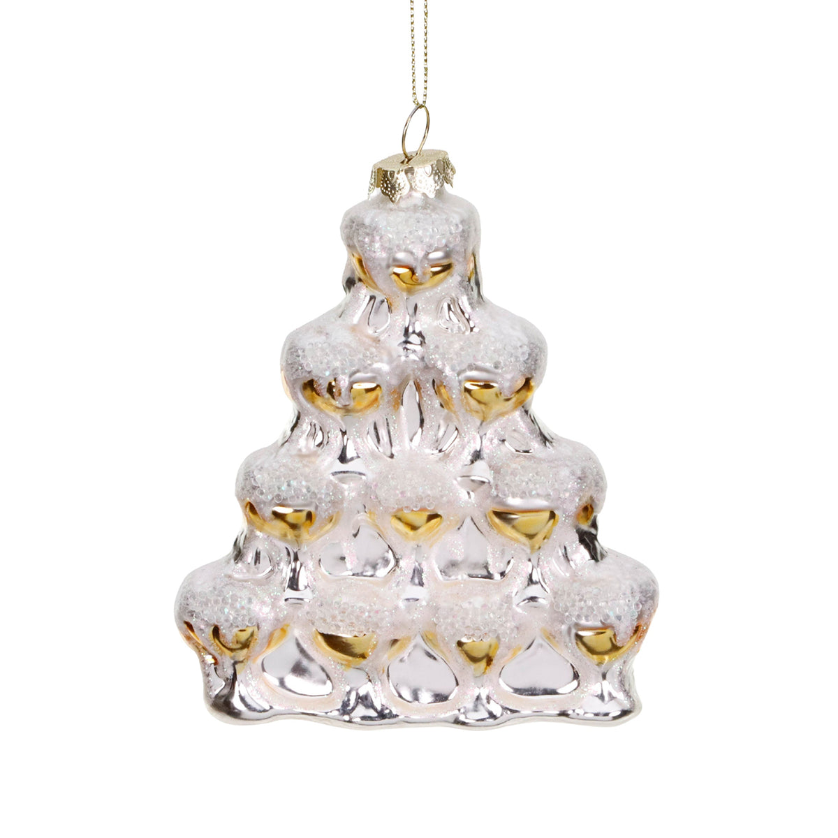Ornament turn de pahare de șampanie din sticlă, argintiu/auriu, 14 cm