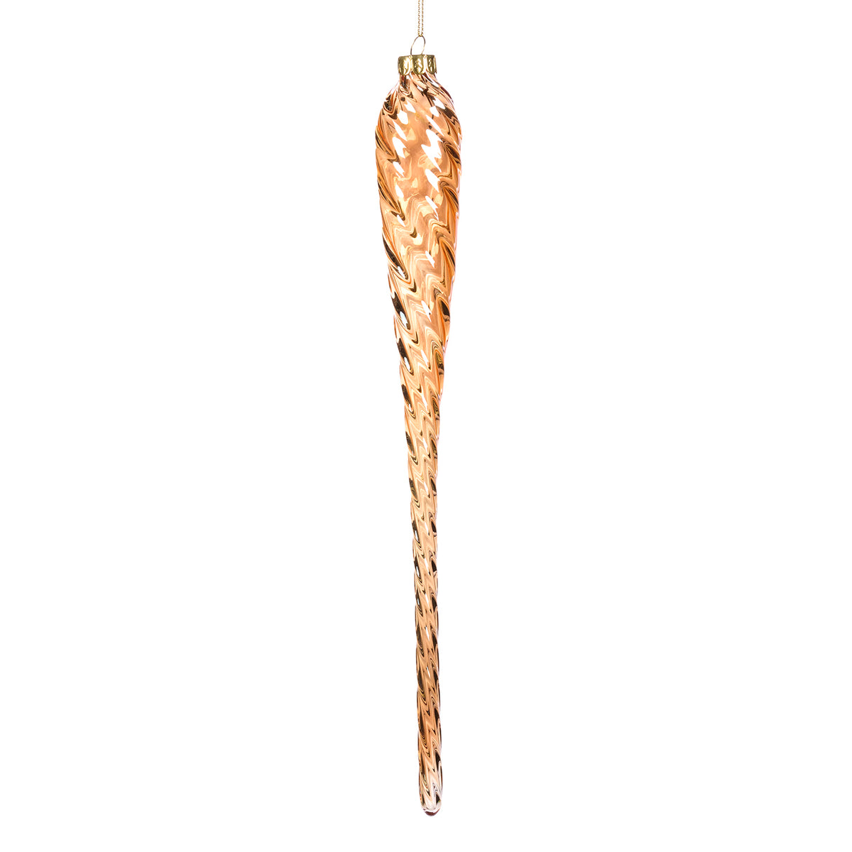 Ornament țurțure din sticlă cu model în spirală, auriu, 30 cm