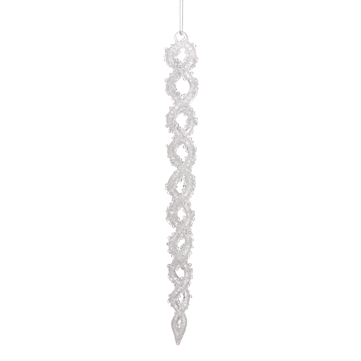 Ornament țurțure răsucit în spirală, din sticlă cu pietre, alb/transparent, 25 cm