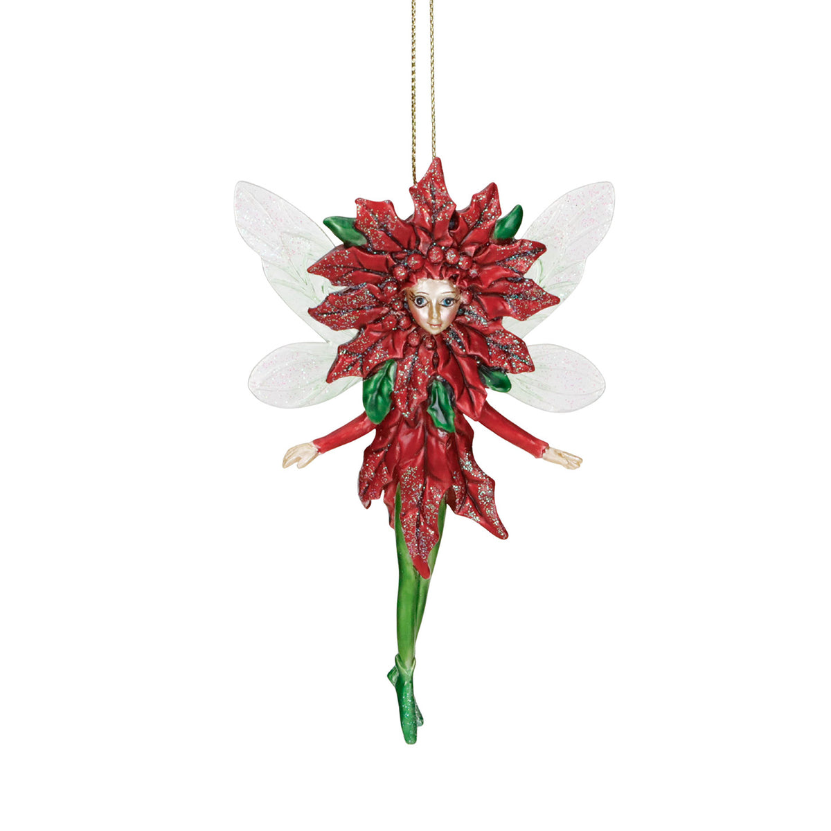 Ornament zână-crăciuniță de agățat în brad, roșu/verde, 11,5 cm
