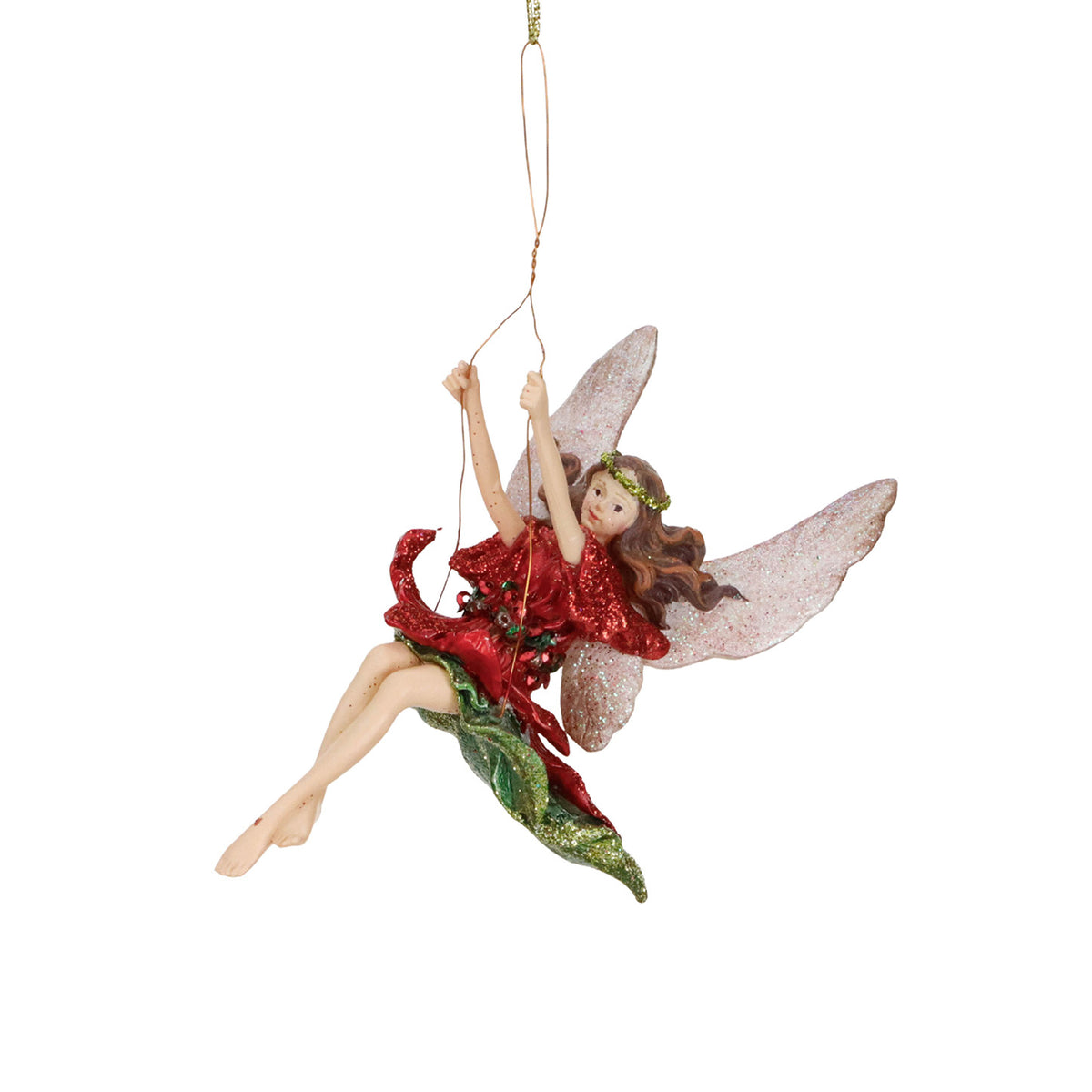 Ornament zână în leagăn, roșu/verde, 11,5 cm