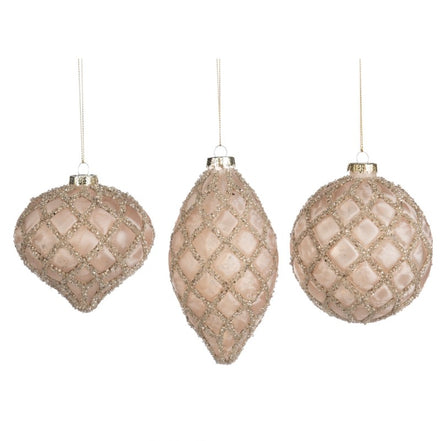 Set 3 Globuri din Sticla pentru Brad bej/ivory 10cm