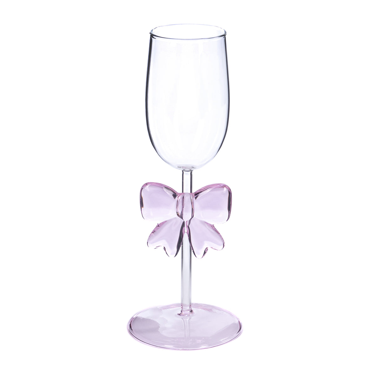 Pahar de șampanie flute din sticlă cu fundă, transparent/roz, 24 cm