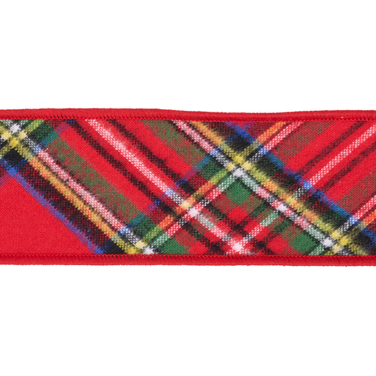 Panglică din bumbac și dupion metalizat cu model tartan, roșu/verde, 6,4 cm x 4,57 m