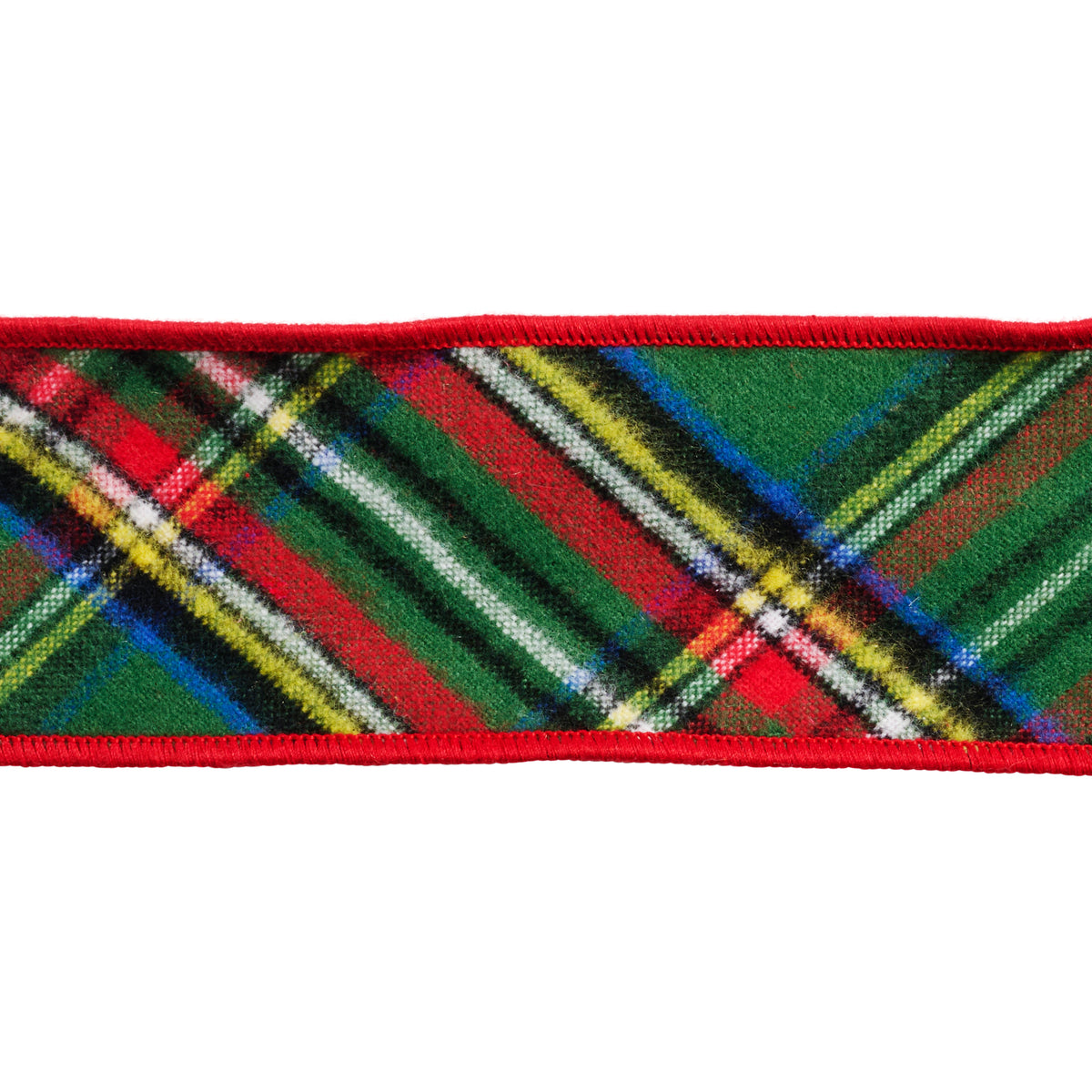 Panglică din bumbac și dupion metalizat cu model tartan, verde/roșu, 6,4 cm x 4,57 m