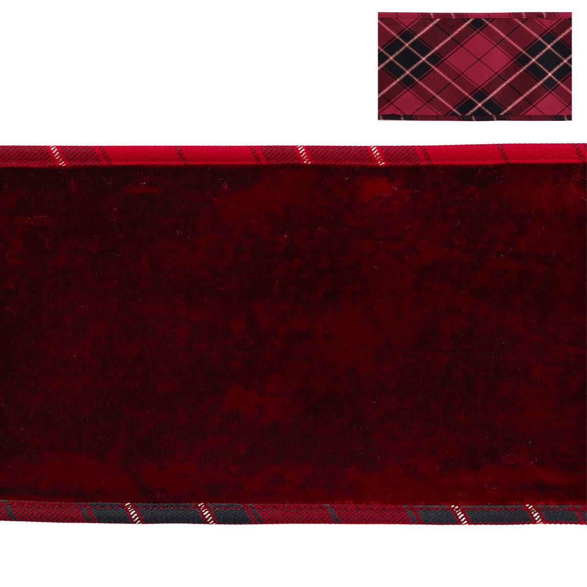 Panglică din catifea cu model tartan, roșu/burgund/negru, 10 cm x 4,57 m