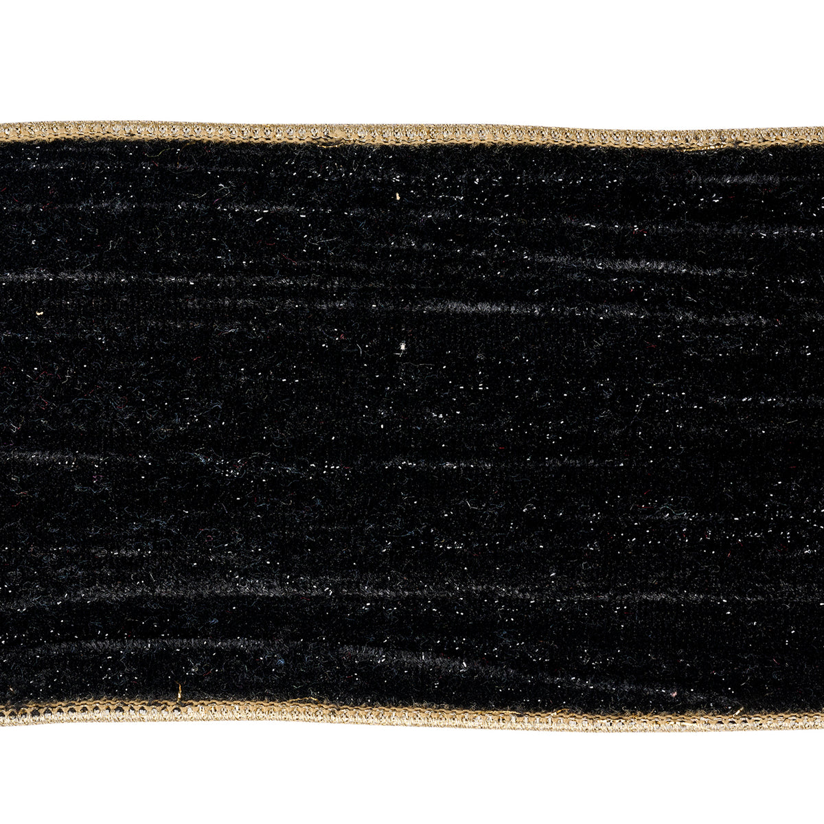 Panglică din catifea și dupion metalizat, cu sclipici, negru/auriu, 10 cm x 4,57 m