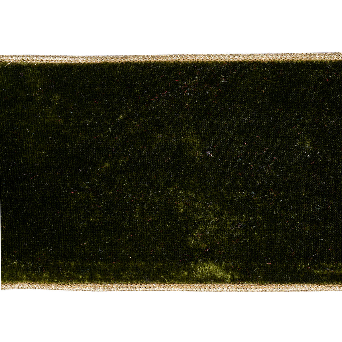 Panglică Sheldon din catifea și dupion metalizat, verde măsliniu/auriu, 10 cm x 4,57 m