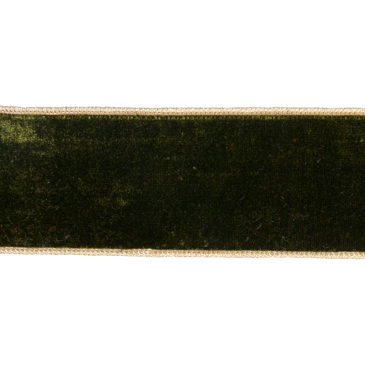 Panglică Sheldon din catifea și dupion metalizat, verde măsliniu/auriu, 6,4 cm x 4,57 m