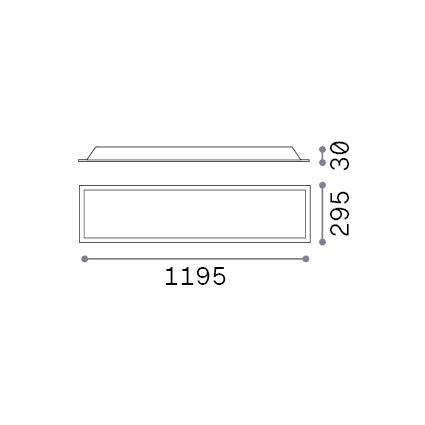 Panou LED încastrat Led Panel FI 30X120 40W CRI90 3000K – desen tehnic cu dimensiuni