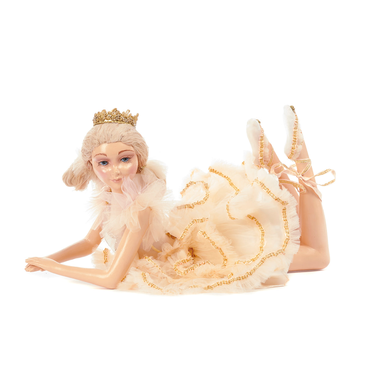 Păpușă balerină-spărgător de nuci întinsă, cu cutie, crem/roz, 47 cm
