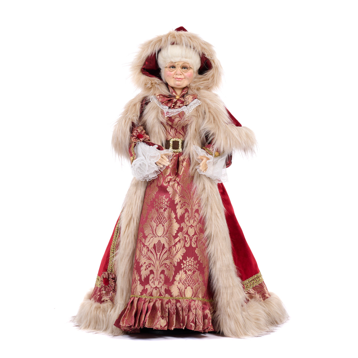 Păpușă Crăciunița Northpole din brocart, cu suport și cutie, roșu, 83 cm