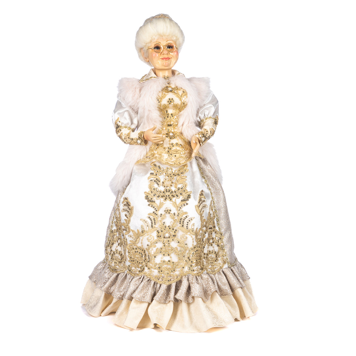 Păpușă Crăciuniță Regal Winter, cu suport și cutie, crem, 78 cm