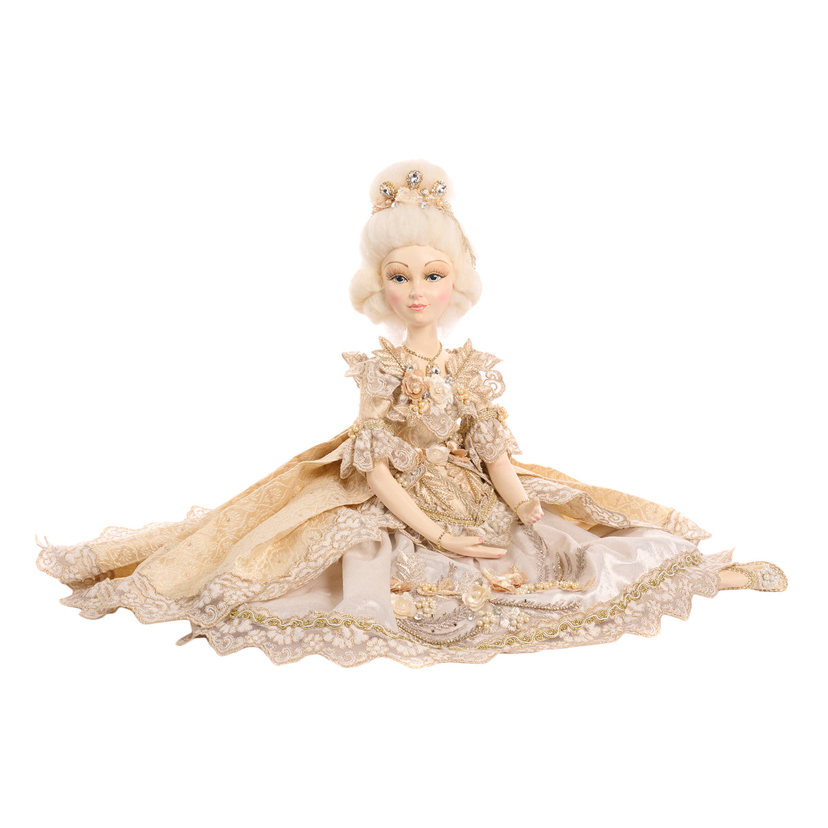 Păpușă doamnă Sun Queen așezată, crem/auriu, 54 cm