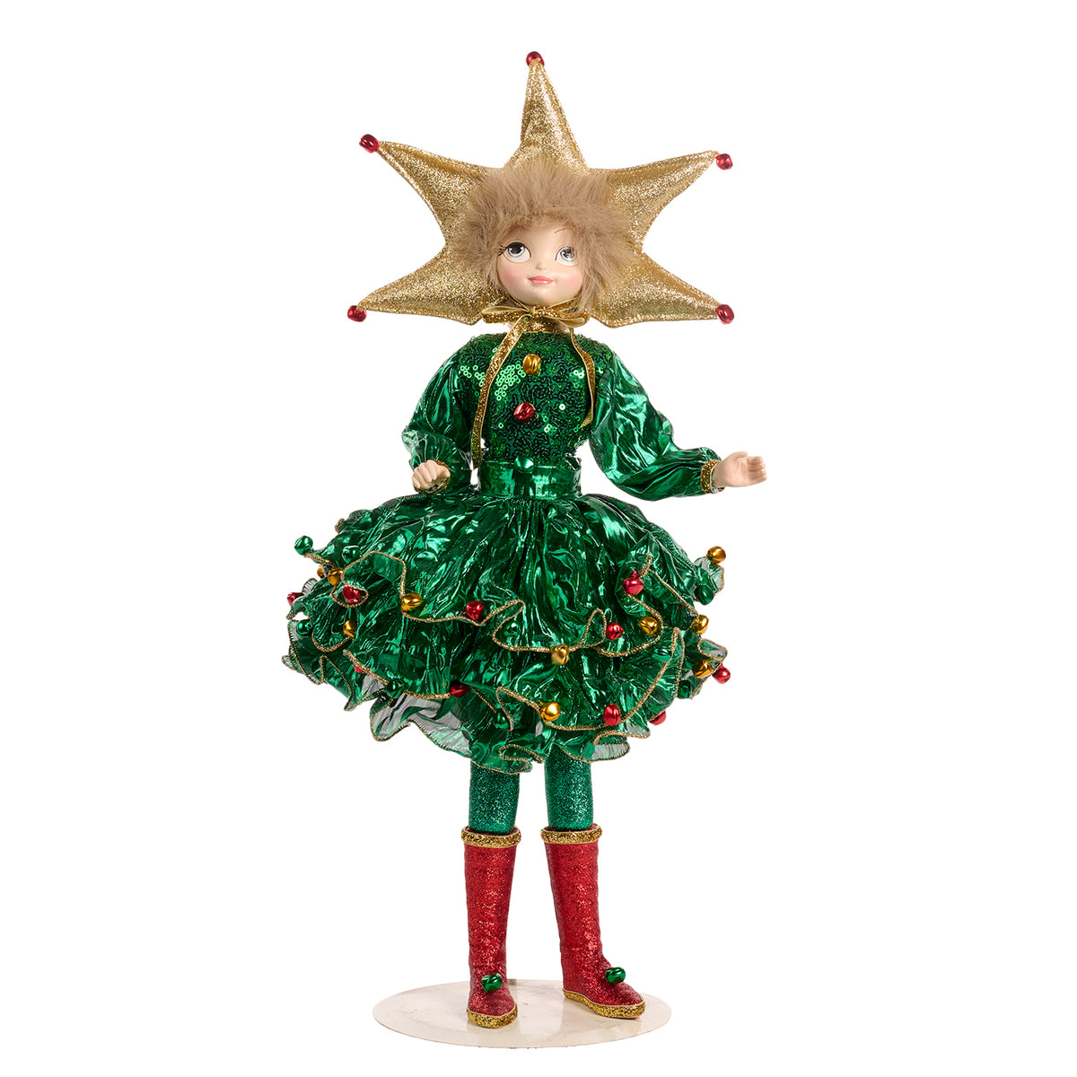 Păpușă Moș Crăciun cu brad de Crăciun, auriu/verde/roșu, 48 cm