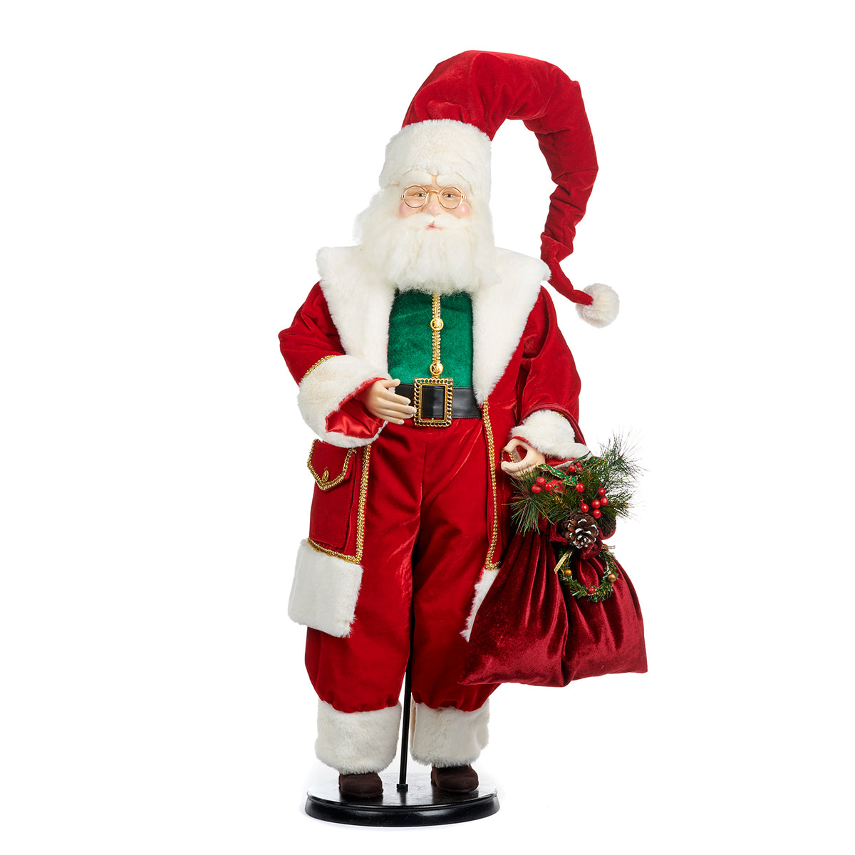 Păpușă Moș Crăciun Santa Express, cu suport și cutie, roșu/verde, 80 cm