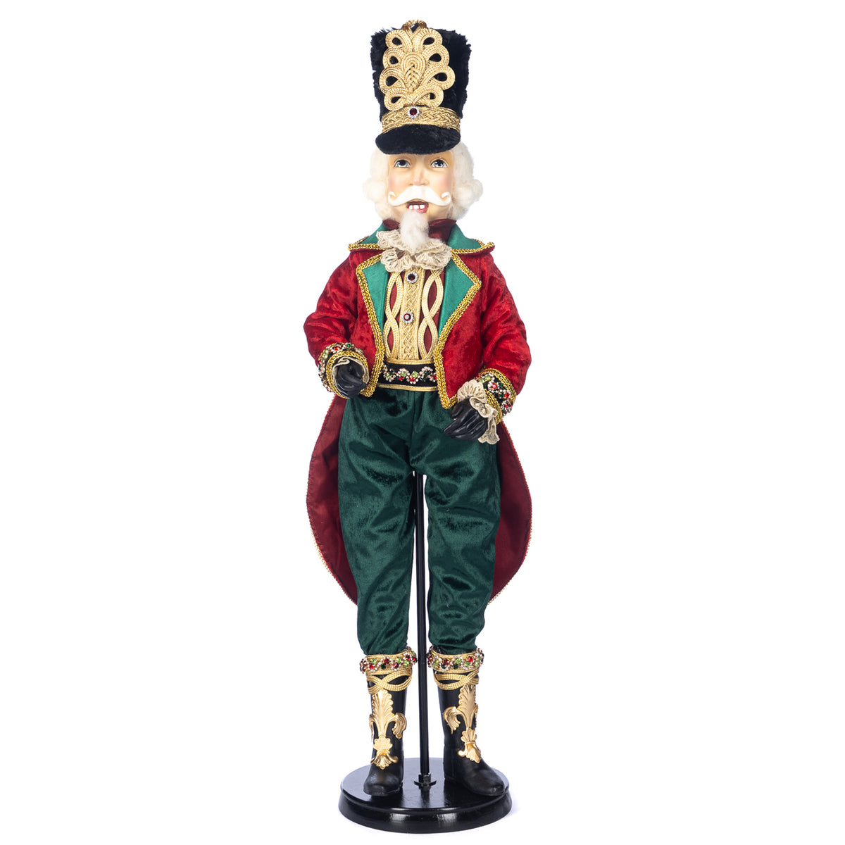 Păpușă spărgător de nuci în carouri tartan, cu suport și cutie, roșu/verde, 76 cm (J 58422)