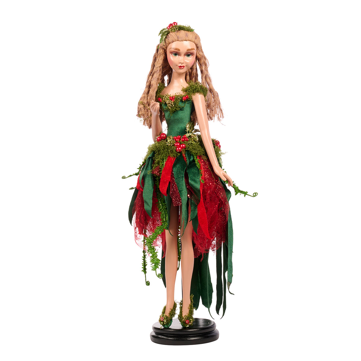 Păpușă zână de ferigă cu suport și cutie, verde, 67 cm