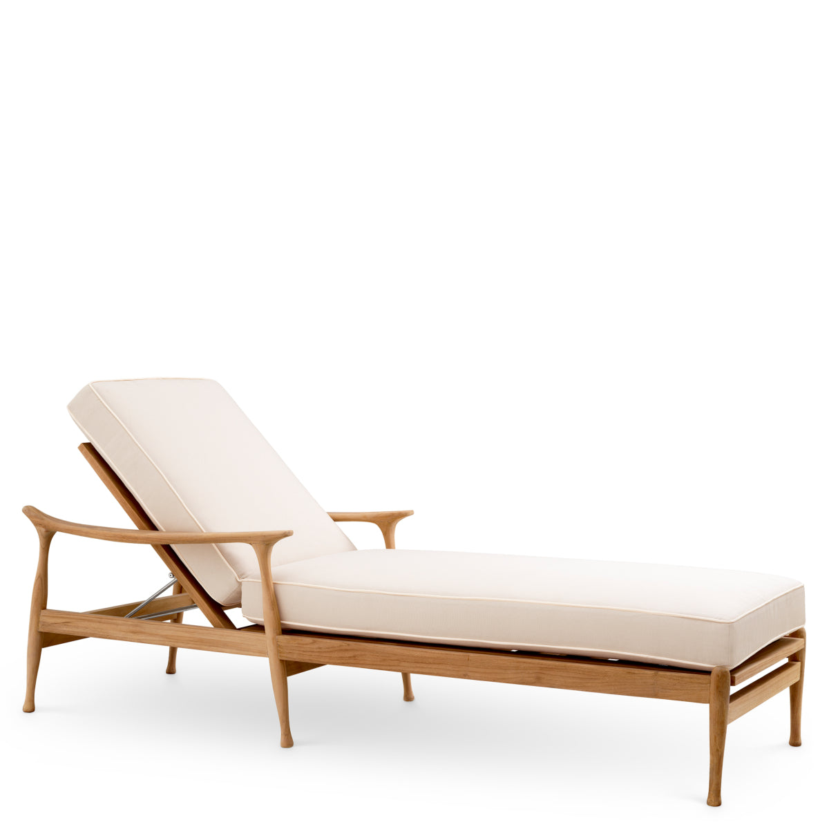 Pat de zi exterior Manzo, tec natural, flores alb-crem, cu perne
