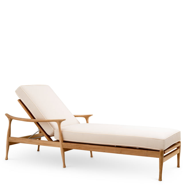 Pat de zi exterior Manzo, tec natural, flores alb-crem, cu perne