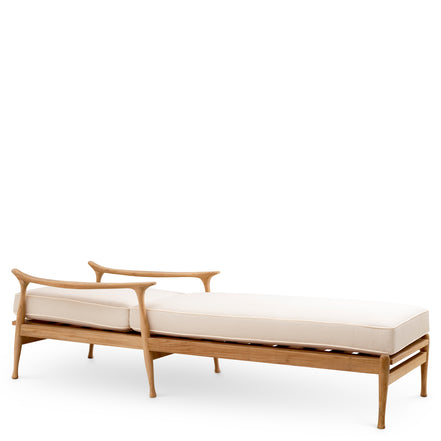 Pat de zi exterior Manzo, tec natural, flores alb-crem, cu perne