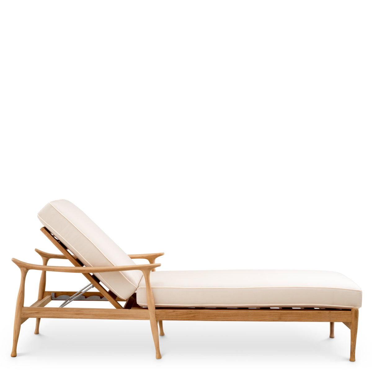 Pat de zi exterior Manzo, tec natural, flores alb-crem, cu perne