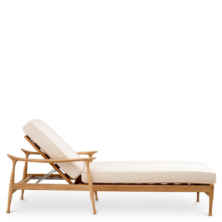 Pat de zi exterior Manzo, tec natural, flores alb-crem, cu perne