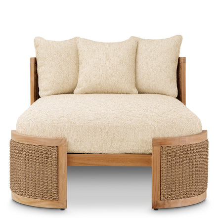 Pat de zi exterior Marenzo, tec natural, ratan sintetic, cu perne arden natural