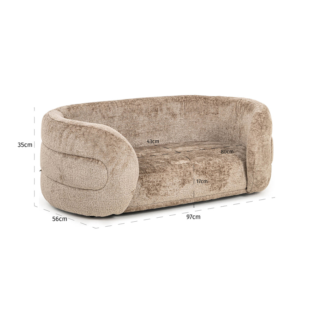 Pat pentru animale de companie Bingo, chenille taupe – desen tehnic cu dimensiuni