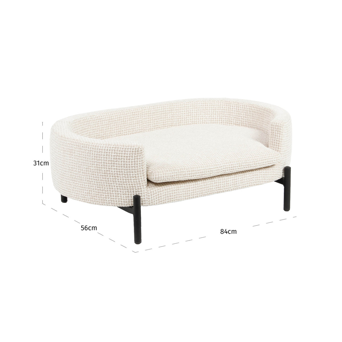 Pat pentru animale de companie Dolly, blockweave bej – desen tehnic cu dimensiuni