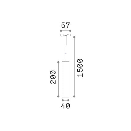 Pendul pe șină Deva tub 6W 3000K, negru – desen tehnic cu dimensiuni
