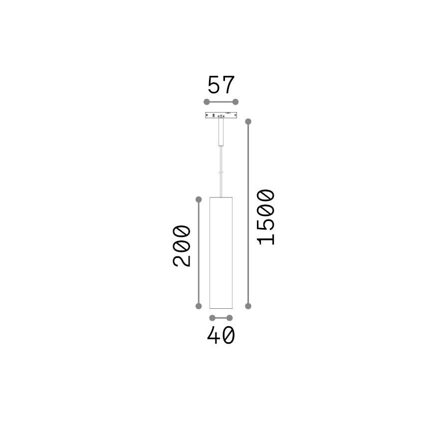 Pendul pe șină Deva tub 6W 4000K, negru – desen tehnic cu dimensiuni