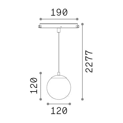 Pendul pe șină Ego sferă 10W 3000K On-Off, alb – desen tehnic cu dimensiuni