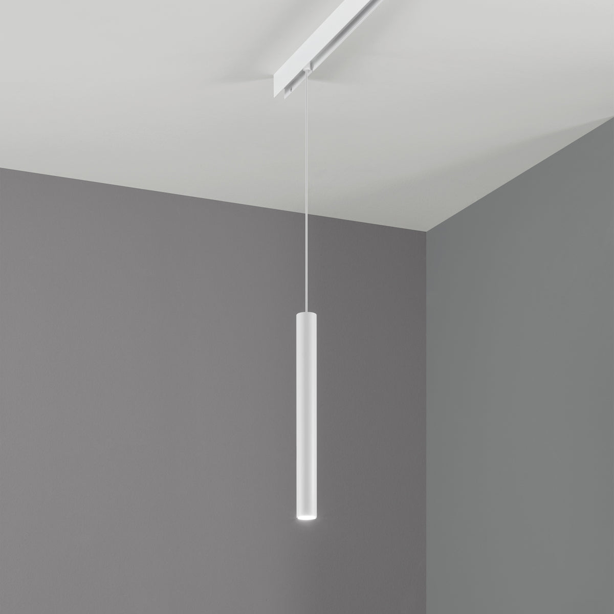 Pendul pe șină Ego tub 12W 3000K On-Off, alb – ambient