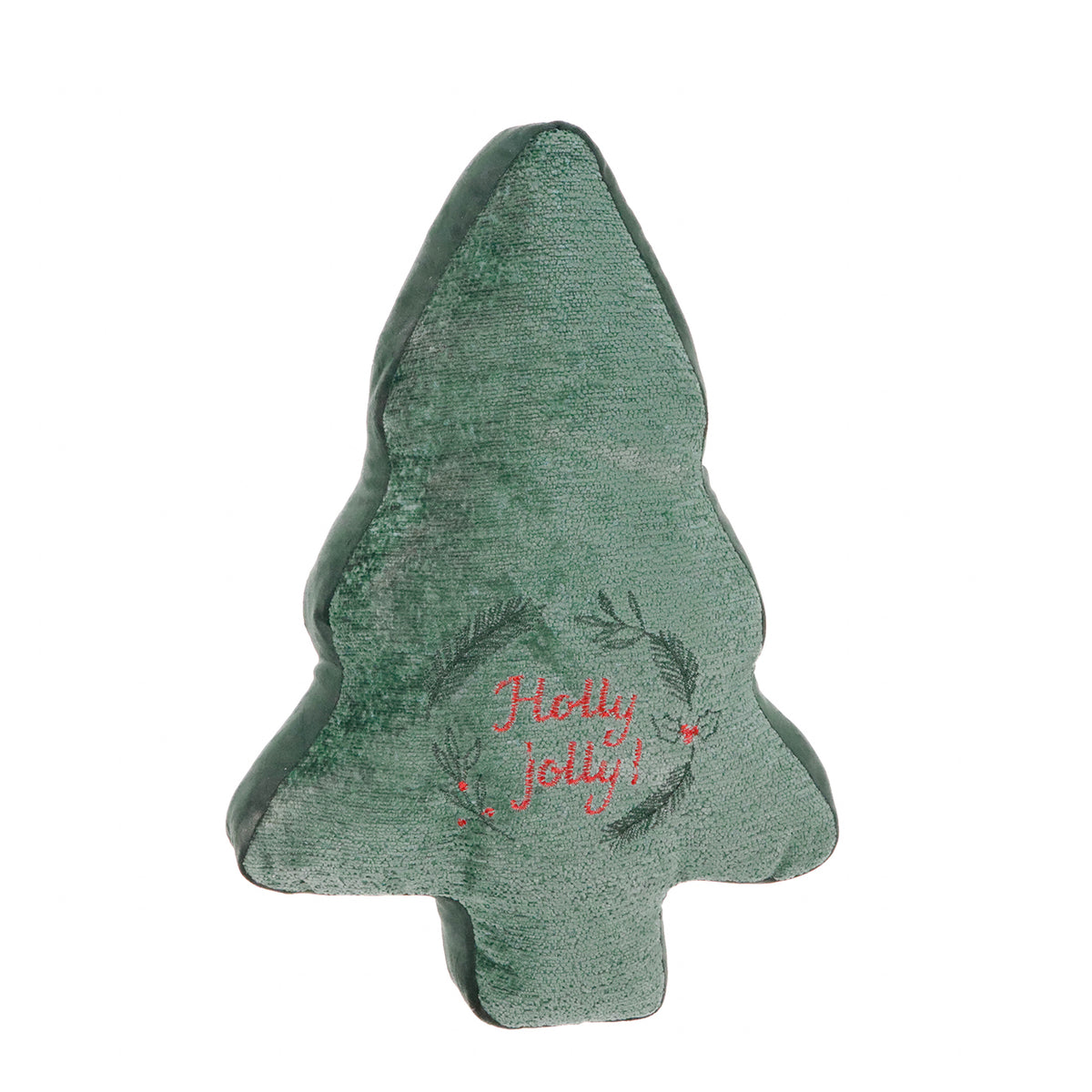 Pernă decorativă din textil cu brad de Crăciun vesel brodat, verde, 45 cm