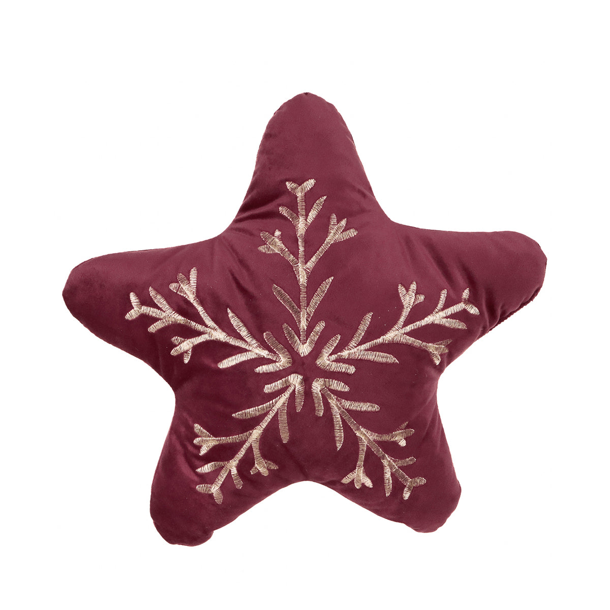 Pernă decorativă din textil cu stea brodată, burgund/auriu, 37 cm