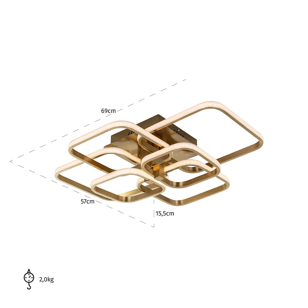 Plafonieră Cailey, auriu periat – desen tehnic cu dimensiuni