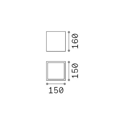 Plafonieră de exterior Techo PL1 D15 pătrată, gri – desen tehnic cu dimensiuni