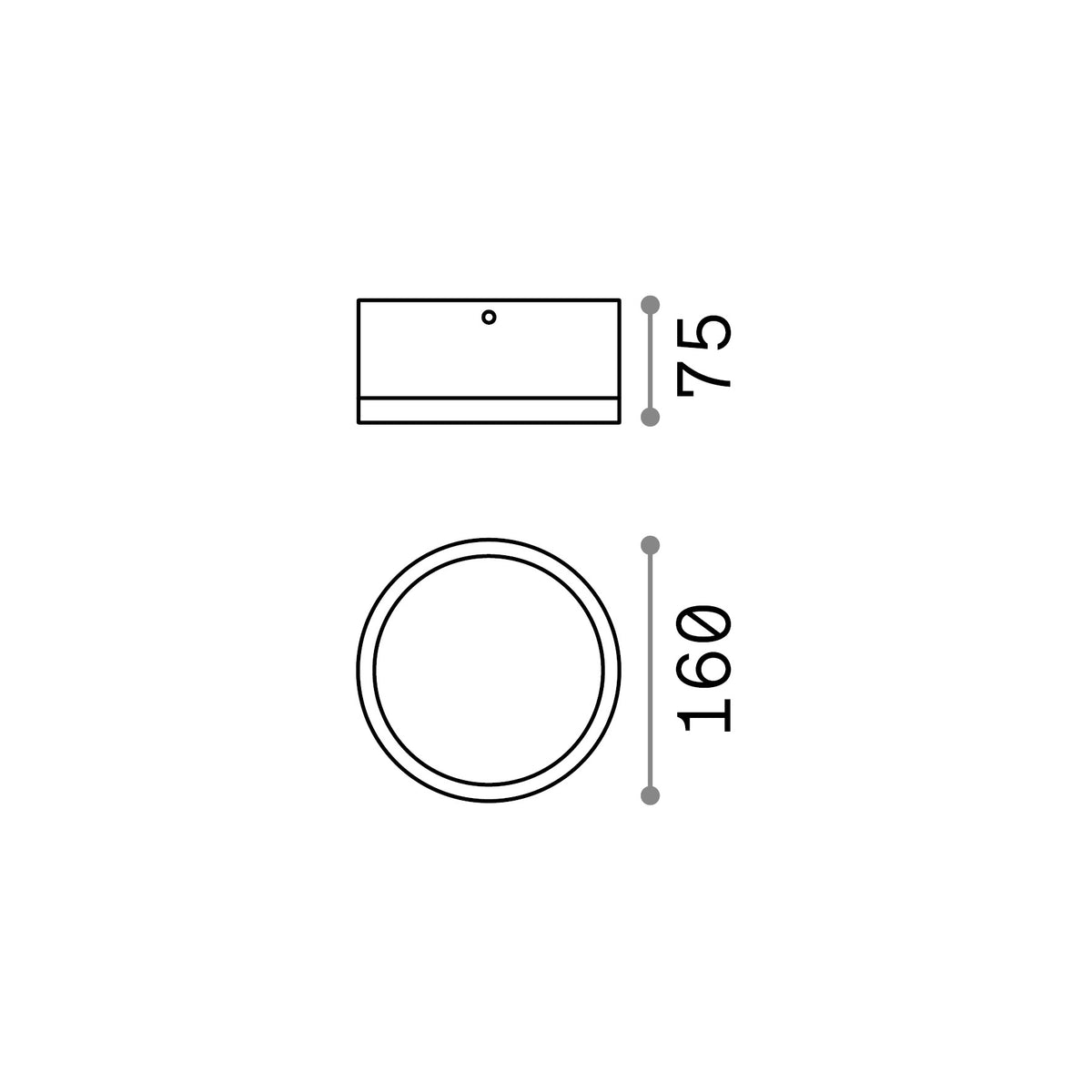 Plafonieră de exterior Urano PL1 mare, antracit – desen tehnic cu dimensiuni