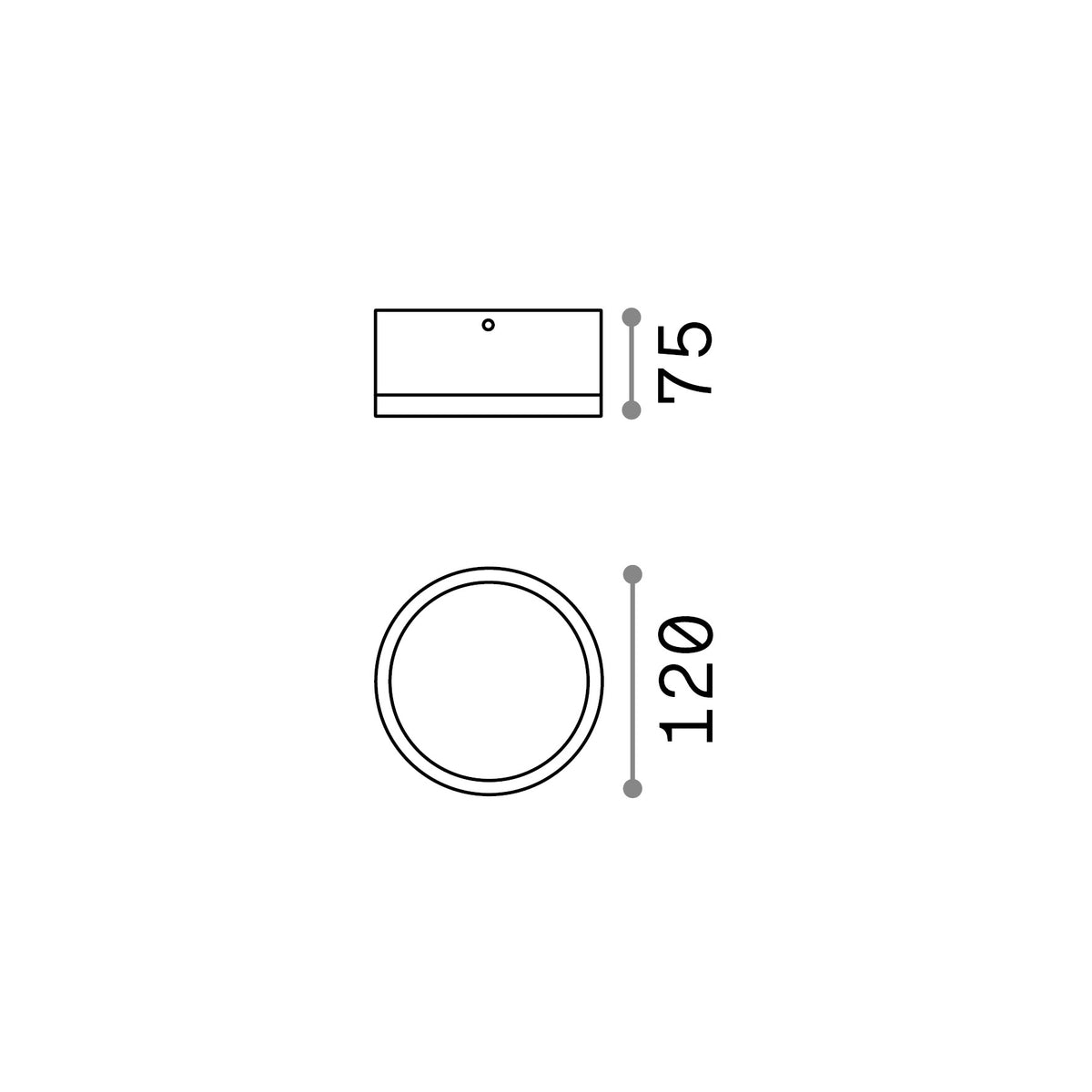 Plafonieră de exterior Urano PL1 mic, alb – desen tehnic cu dimensiuni