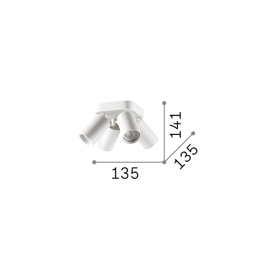 Plafonieră Dynamite PL4 rotund, negru – desen tehnic cu dimensiuni