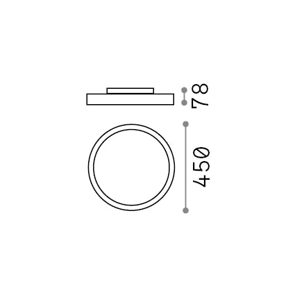 Plafonieră Fly PL D45 3000K, negru – desen tehnic cu dimensiuni