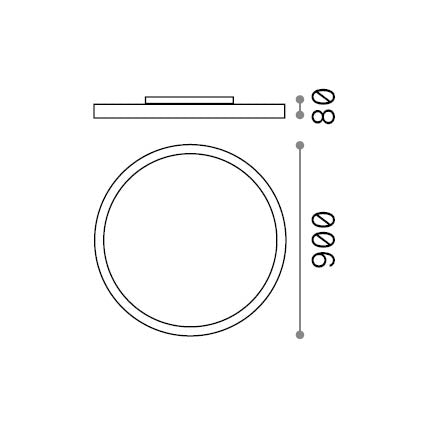 Plafonieră Fly PL D90 2700K, negru – desen tehnic cu dimensiuni