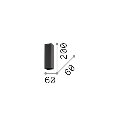 Plafonieră Look PL1 pătrat D60 H200, alb – desen tehnic cu dimensiuni