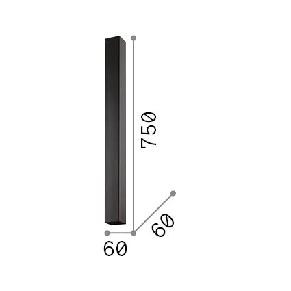 Plafonieră Look PL1 pătrat D60 H750, alb – desen tehnic cu dimensiuni
