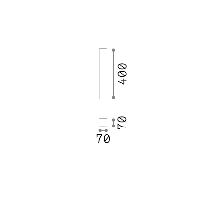 Plafonieră Look PL1 pătrat D70 H400, ghips – desen tehnic cu dimensiuni