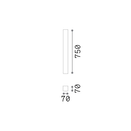 Plafonieră Look PL1 pătrat D70 H750, ghips – desen tehnic cu dimensiuni