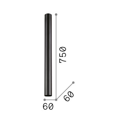 Plafonieră Look PL1 rotund D60 H750, alb – desen tehnic cu dimensiuni